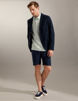 

JAEGER Mens Chino-Shorts aus reinem Leinen mit einzelner Bundfalte - Navy, Navy