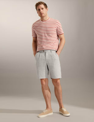 

JAEGER Mens Pure Linen Single Pleat Chino Shorts - Stone, Stone
