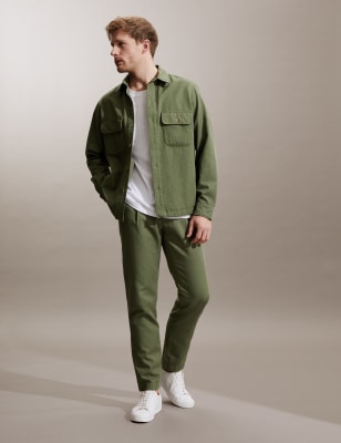 

JAEGER Mens Tapered Fit Single Pleat Trousers - Sage, Sage