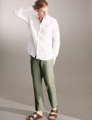 Tapered Fit Pure Linen Drawstring Trousers