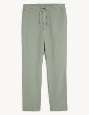 Tapered Fit Pure Linen Drawstring Trousers