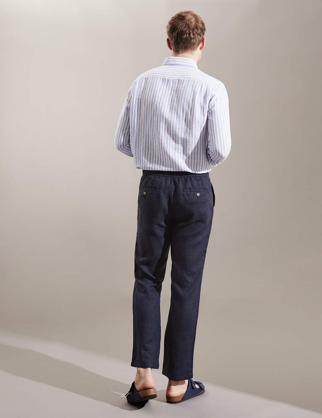 Tapered Fit Pure Linen Drawstring Trousers image 6