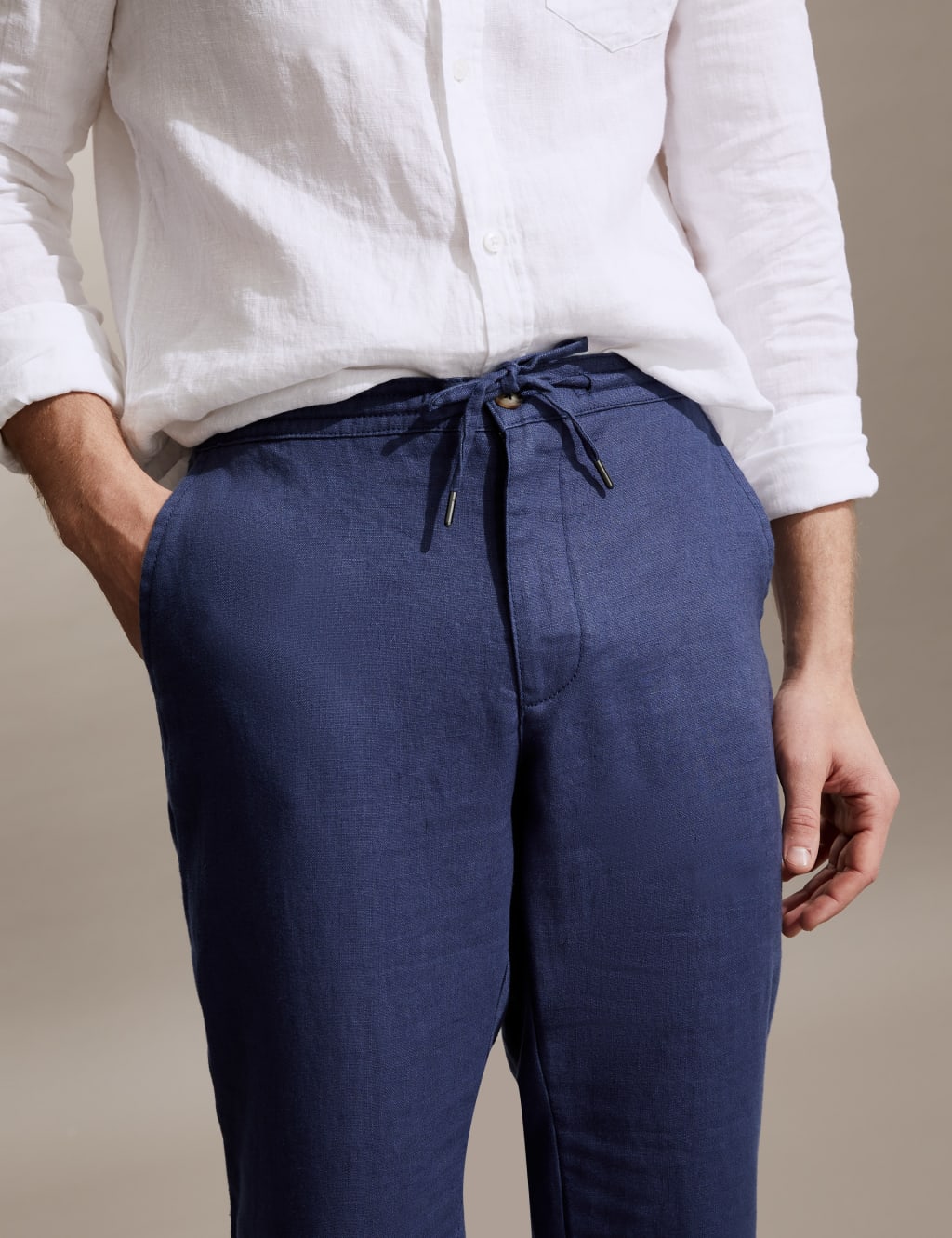 Tapered Fit Pure Linen Drawstring Trousers image 5