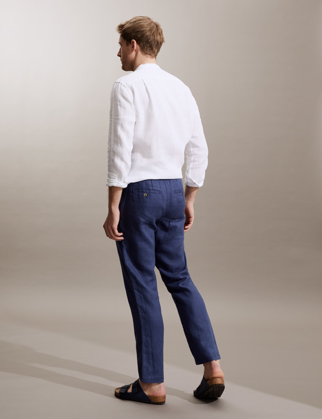 Tapered Fit Pure Linen Drawstring Trousers image 6