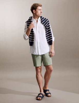 

JAEGER Mens Shorts aus reinem Leinen mit 3/4-Bein - Sage, Sage