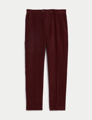 

JAEGER Mens Tapered Fit Moleskin Flat Front Trousers - Burgundy, Burgundy