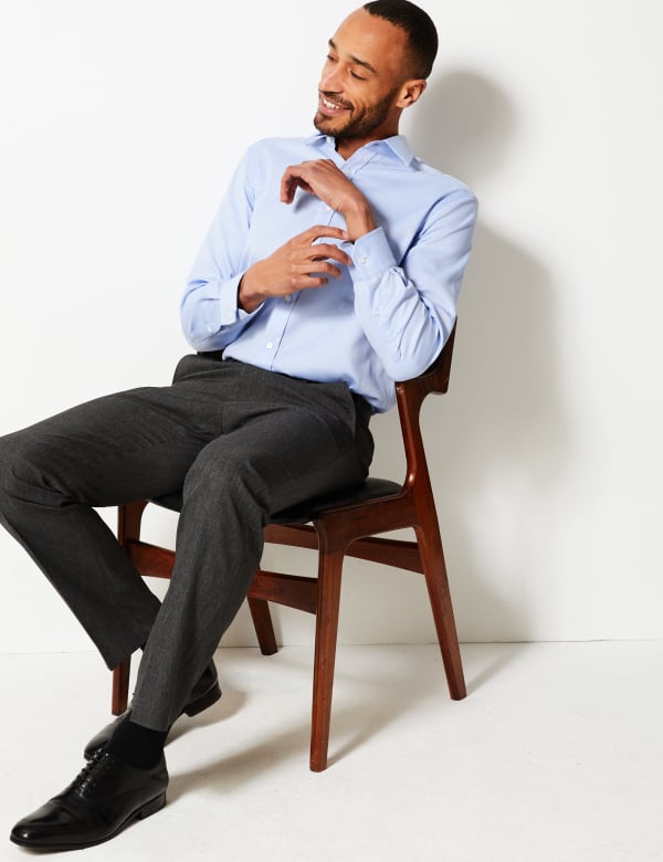 Regular Fit Flat Front Trousers