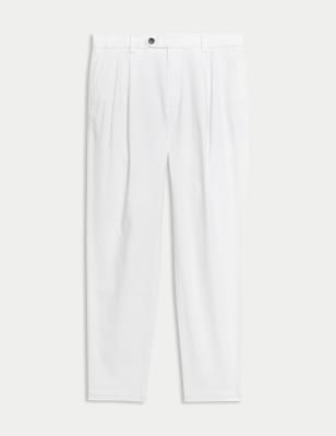 

JAEGER Mens Schmal zulaufende, italienische Chinohose mit Bundfalte - White, White