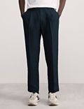Tapered Fit Linen Blend Single Pleat Trousers