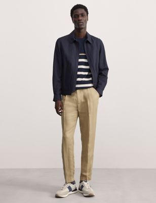 Tapered Fit Linen Blend Single Pleat Trousers