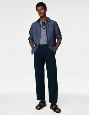 Tapered Fit Linen Blend Trousers