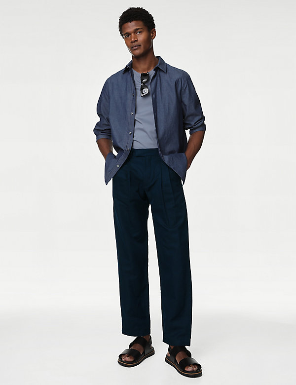 Tapered Fit Linen Blend Trousers - OM