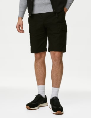 

Mens M&S Collection Elasticated Waist Ripstop Cargo Shorts - Black, Black