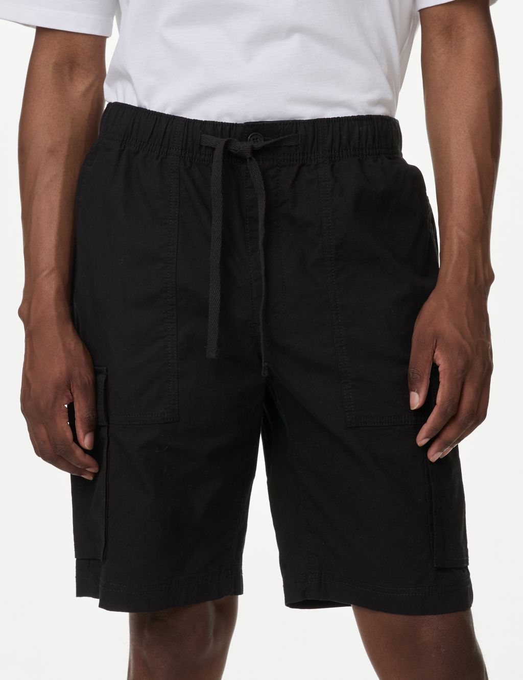 Elasticated Waist Ripstop Textured Cargo Shorts