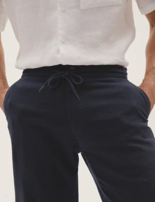 

Mens M&S Collection Regular Fit Linen Trousers - Navy, Navy