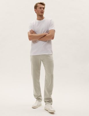 Buy Marks & Spencer Men Beige Linen Trousers - Trousers for Men