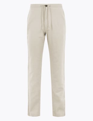 Regular Fit Linen-blend Pants - Cream - Men