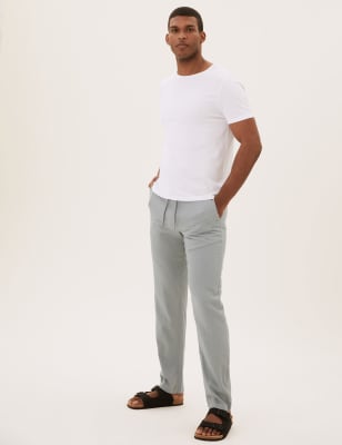 

Mens M&S Collection Regular Fit Linen Trousers - Grey, Grey