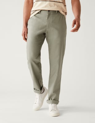 Regular Fit Linen Rich Chino Trousers - AL