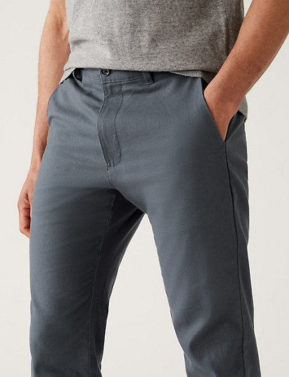 Linen Mix Plain Regular Fit Trousers