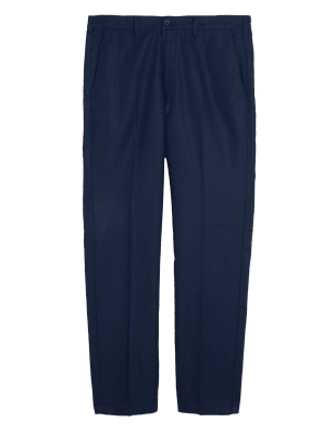 

Mens M&S Collection Straight Fit Linen Blend Trousers - Navy, Navy