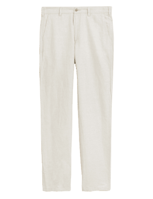 

Mens M&S Collection Straight Fit Linen Blend Trousers - Stone, Stone