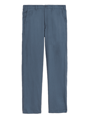 

Mens M&S Collection Straight Fit Linen Blend Trousers - Charcoal, Charcoal