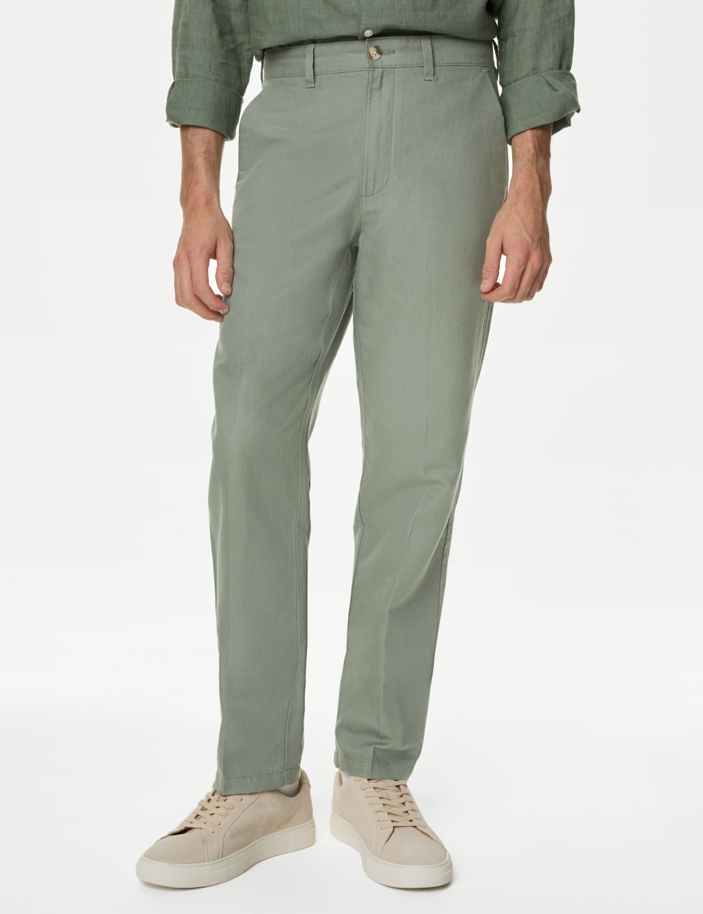 Regular Fit Linen Blend Trousers