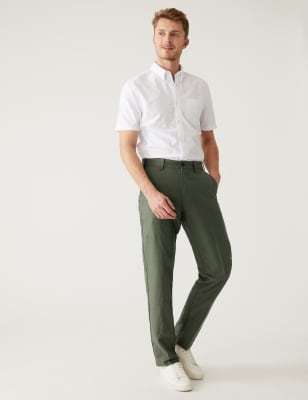 

Mens M&S Collection Regular Fit Linen Blend Trousers - Moss, Moss
