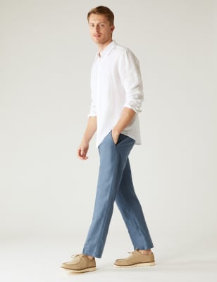 

Mens M&S Collection Regular Fit Linen Blend Trousers - Light Blue, Light Blue