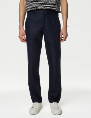 Regular Fit Linen Blend Trousers - IS