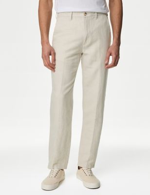 

Mens M&S Collection Regular Fit Linen Blend Trousers - Stone, Stone