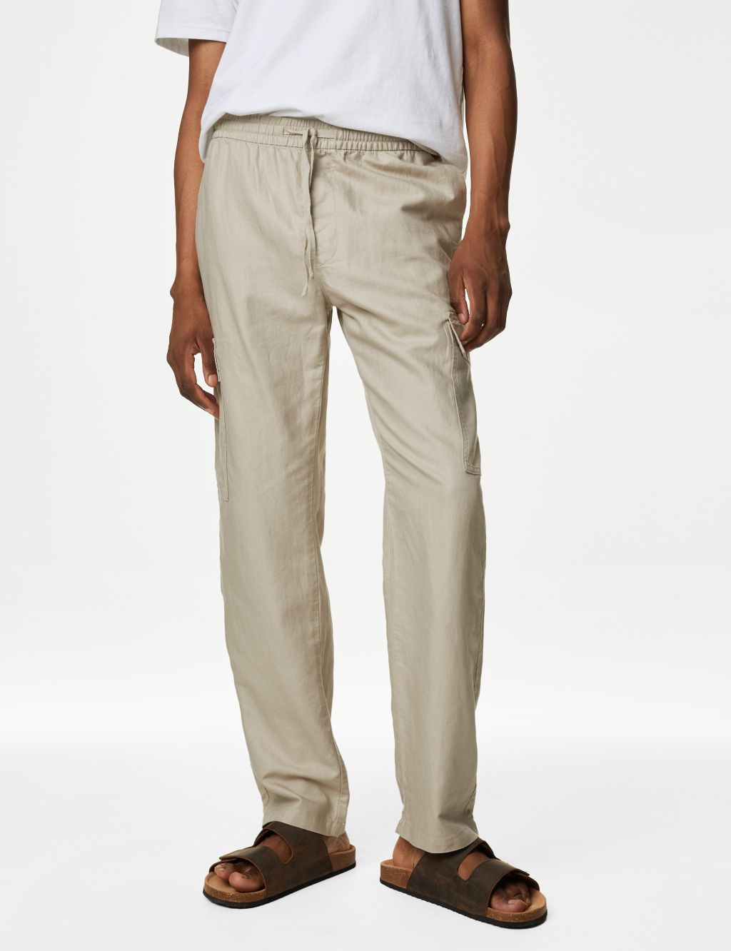Tapered Fit Linen Blend Cargo Trousers image 1
