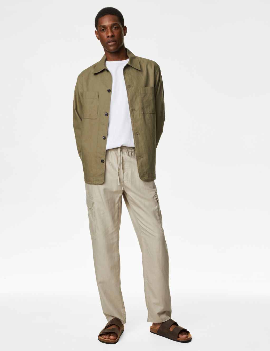 Tapered Fit Linen Blend Cargo Trousers image 3