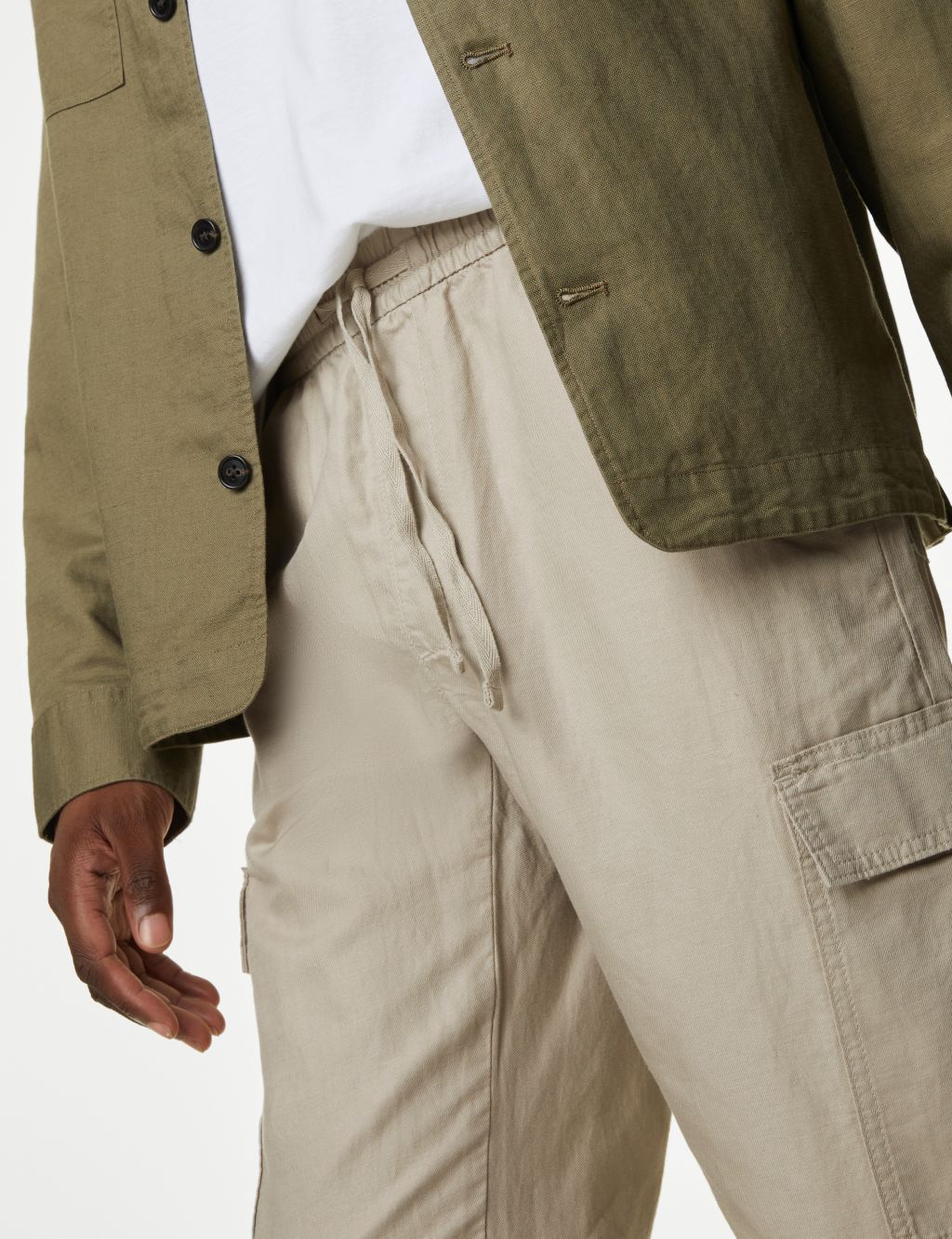 Tapered Fit Linen Blend Cargo Trousers image 4
