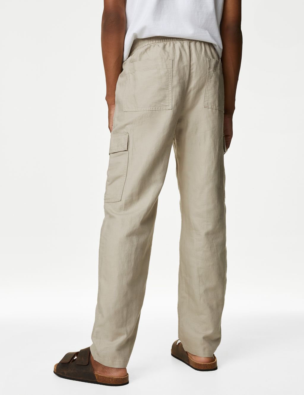 Tapered Fit Linen Blend Cargo Trousers image 5