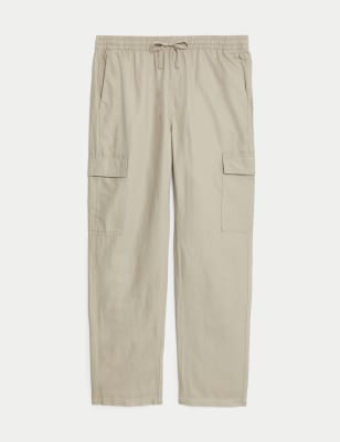 Tapered Fit Linen Blend Cargo Trousers
