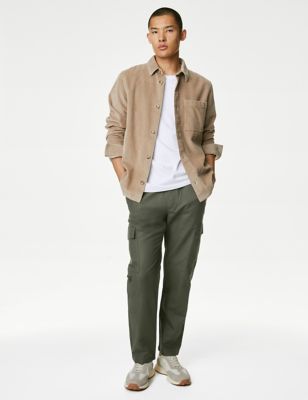 Tapered Fit Linen Blend Cargo Trousers