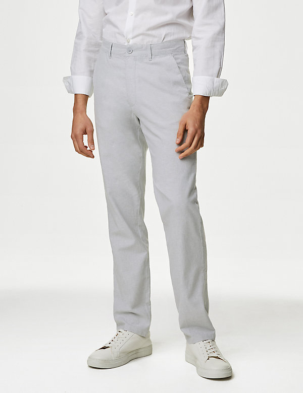 Regular Fit Linen Blend Chambray Stretch Chinos - CH