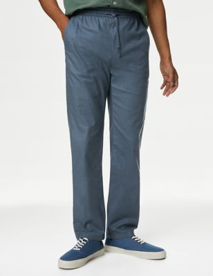 M&S Mens Tapered Fit Linen Blend Trousers - LLNG - Air Force Blue, Air Force Blue,Medium Khaki,Stone