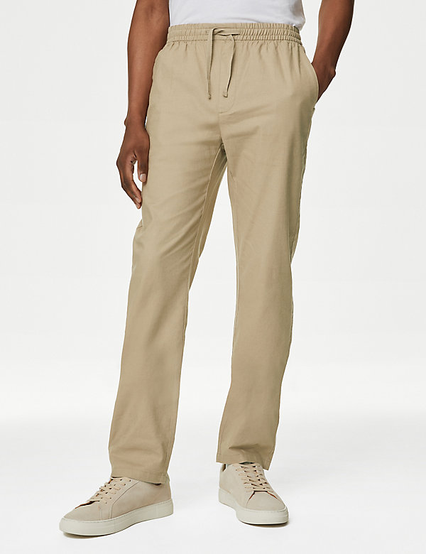 Tapered Fit Linen Blend Trousers - NZ