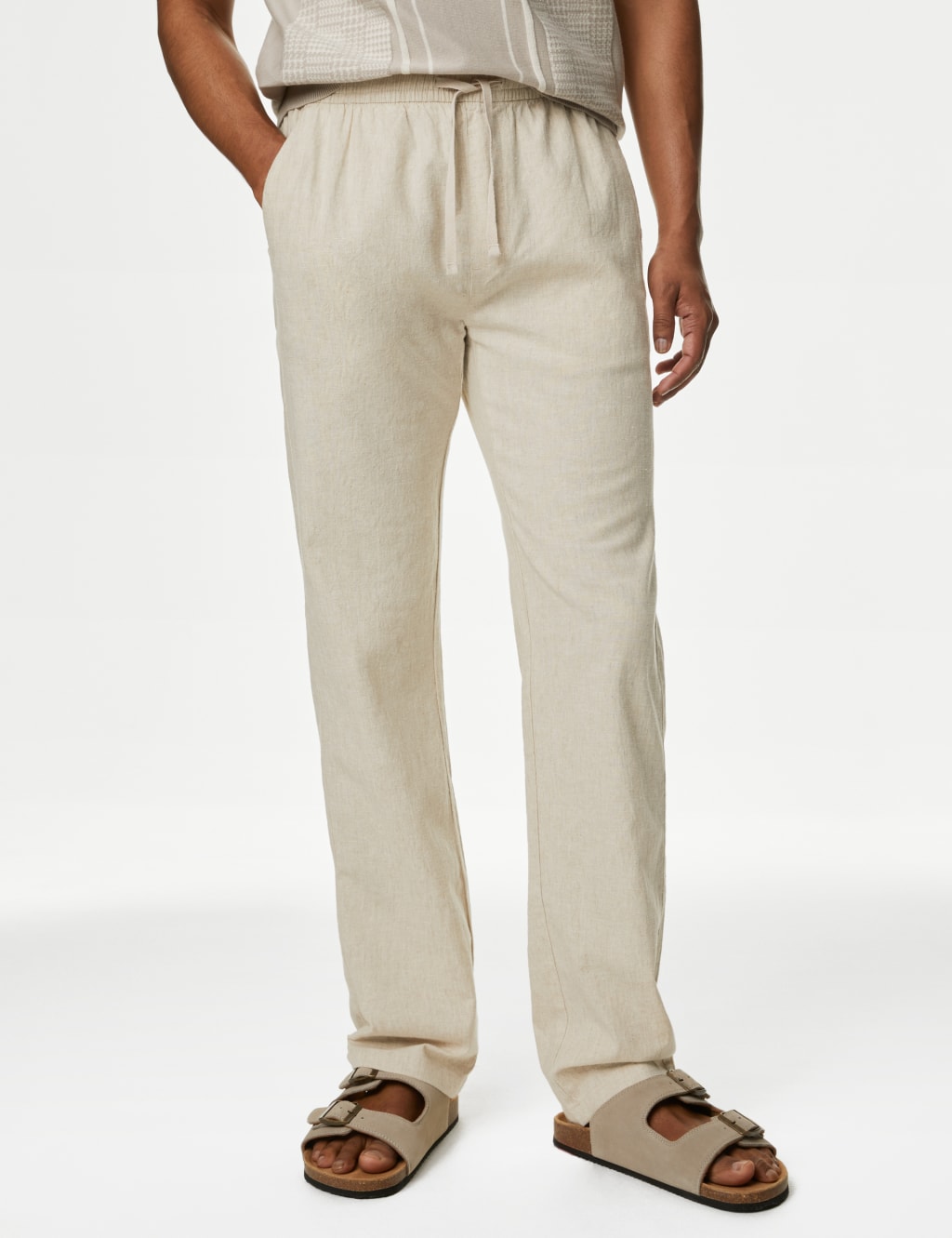 Tapered Fit Linen Blend Trousers