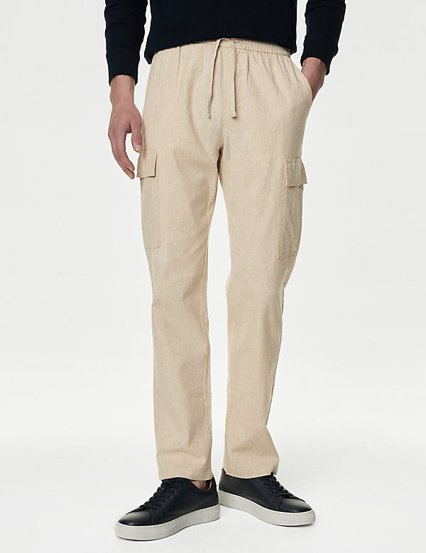Linen Rich Elasticated Waist Cargo Trousers - ES