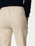 Pantalon cargo en lin à taille élastique