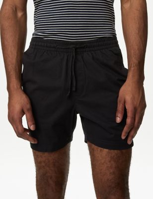 M&S Mens Elasticated Waist Shorter Length Stretch Shorts' - M - Black, Black,Natural,Navy,Grey,Moss,