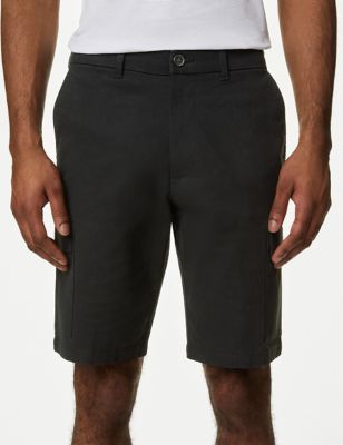 M&S Mens Stretch Cargo Shorts - 34 - Black, Black,Faded Khaki