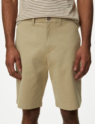 M&S Men's Loose Fit Stretch Chino Shorts - 30 - Neutral Brown, Neutral Brown,Dark Navy