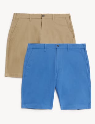 

Mens M&S Collection 2pk Stretch Chino Shorts - Bright Blue Mix, Bright Blue Mix