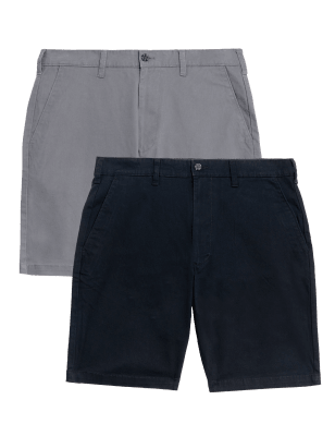 

Mens M&S Collection 2pk Cotton Rich Stretch Chino Shorts - Navy/Grey, Navy/Grey