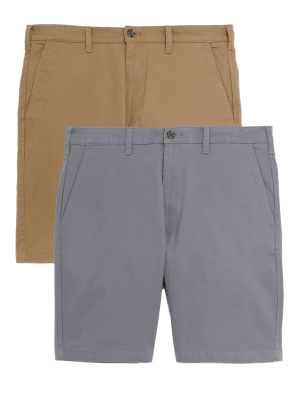 

Mens M&S Collection 2pk Cotton Rich Stretch Chino Shorts - Stone Mix, Stone Mix